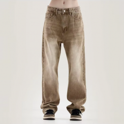 Men's Mid Waist Slim Fit Straight Style Denim Trousers